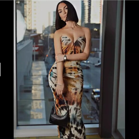 Zara Tulle Tie Dye Strapless Form Fitting Midi Maxi Dress Bloggers Fave, Size S - Picture 3 of 16